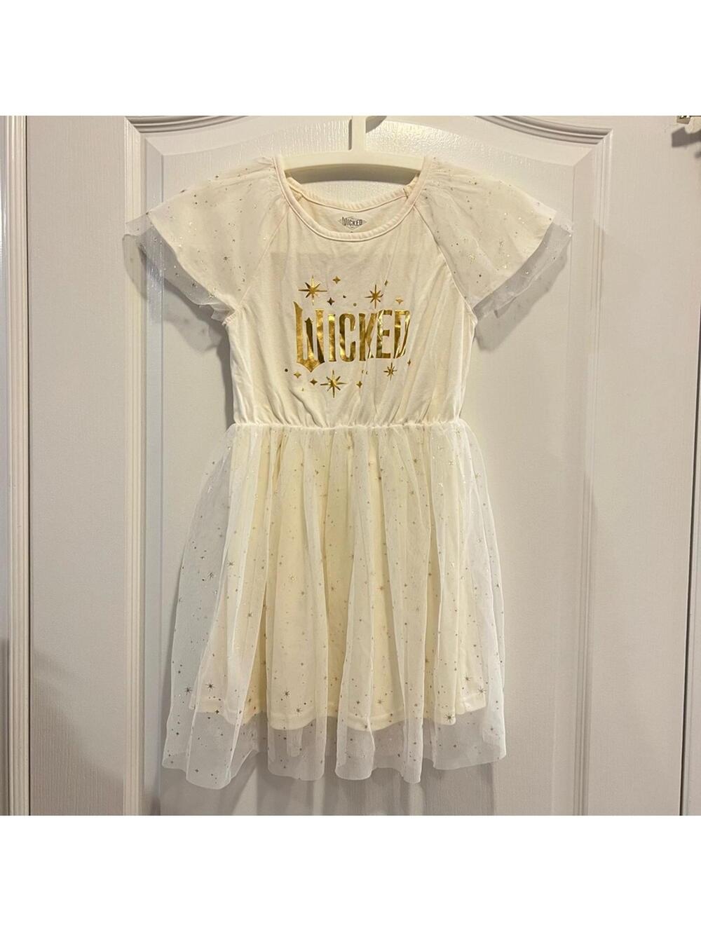 Wicked Girls Dress Size 7/8 Medium White Gold Stars Like New